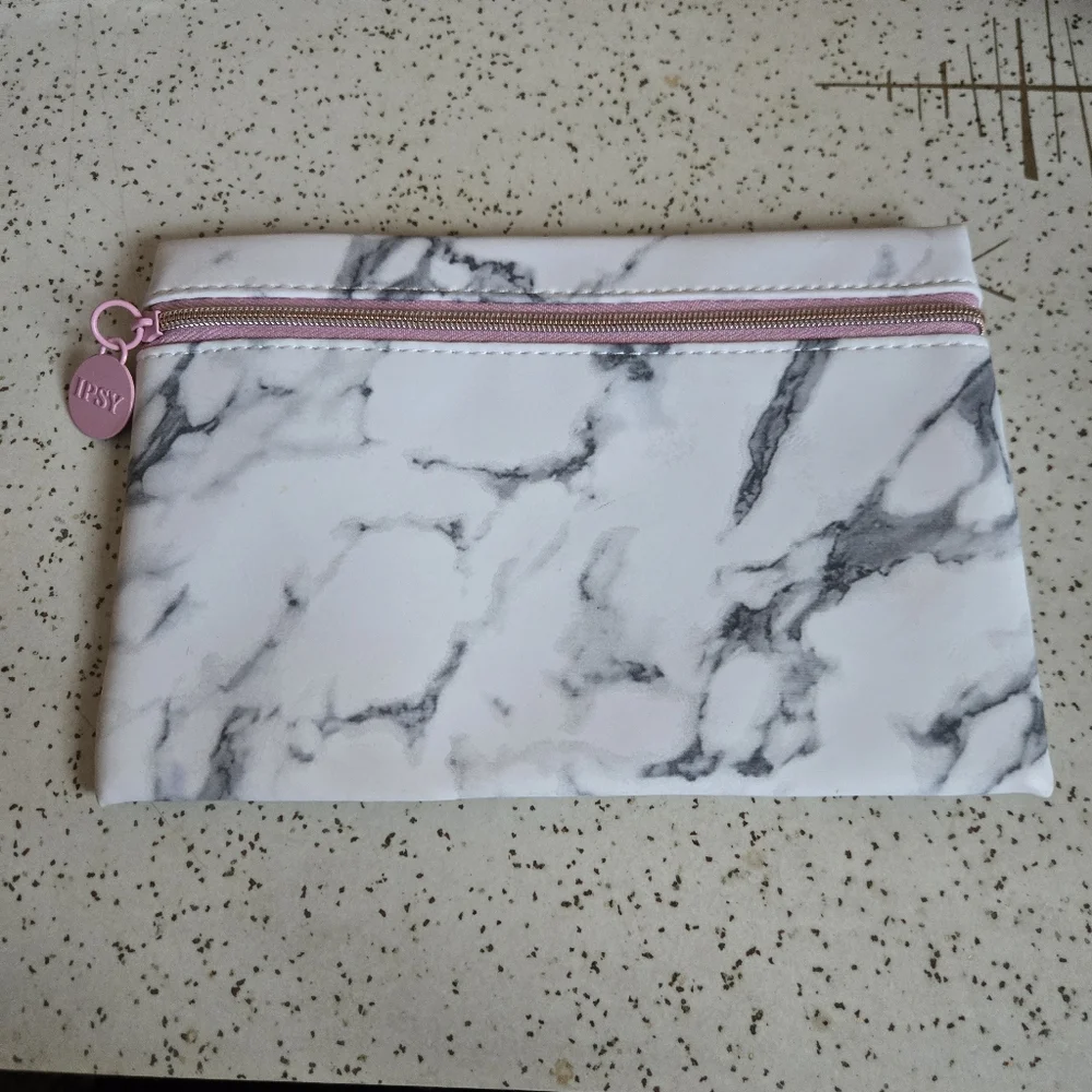 Ipsy Marble Print Makeup Bag with Pink Zipper